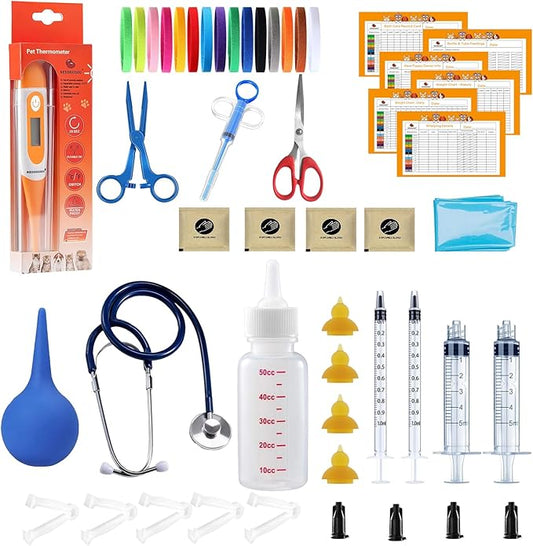 Puppy Kitten Whelping Kit, Whelping Kit with Feeding Nipple Bottle Stethoscope Scissors Cord Clamps Aspirator etc Full kit