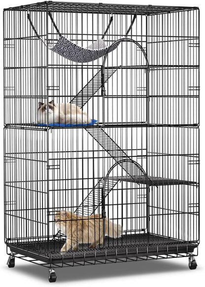 PawGiant 4-Tier Cat Cage 51 Inch Cat Crate Kennel Enclosure Playpen Large Metal Pet Cat Kitten Ferret Animal House Cage Indoor Outdoor with 2 Doors & 1 Hammock