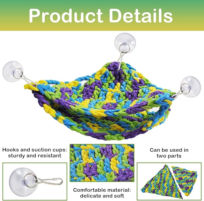 kathson Soft Bearded Dragon Hammock Double-Layered Reptiles Hammock Swing Hanging Bed with 6 Pcs Suction Cups & Hooks Tank Accessories Hammocks for Small Lizard Leopard Gecko Chameleon(Triangular)