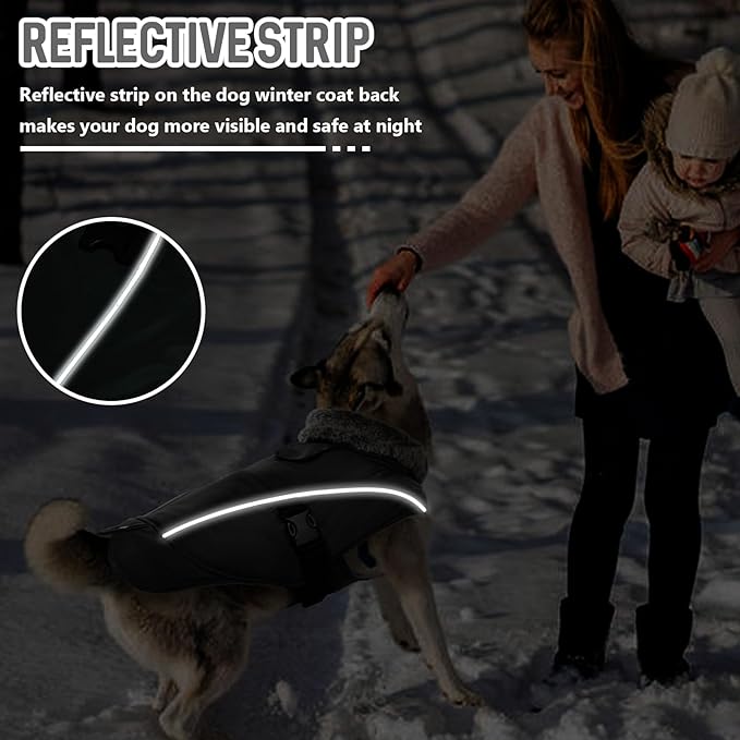 DENTRUN Small Dog Winter Warm Coat - Windproof Cozy Jacket, Thick Fleece Vest with Adjustable Belt, Water Repellent, Reflective Dog Sweater for Yorkie Dachshund Wear, Black, S