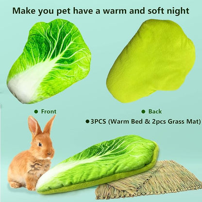 kathson Bunny Bed Guinea Pig Warm Bed with Grass Mat Rabbit Warm Fleece Sleep Pad Small Animal Cages Sleeping Mat Sleep Bed for Squirrel Chinchilla Hedgehog Hamster Cat