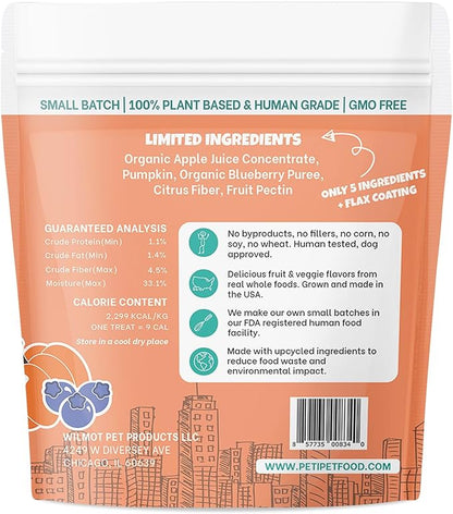 Plant-Based Pumpkin Dog Treats - Pumpkin, Carrot, Apple, and Blueberry Soft & Chewy - Vegetarian, Vegan Dog Treats with Organic Ingredients - Low-Protein, Hypoallergenic, Gluten-Free