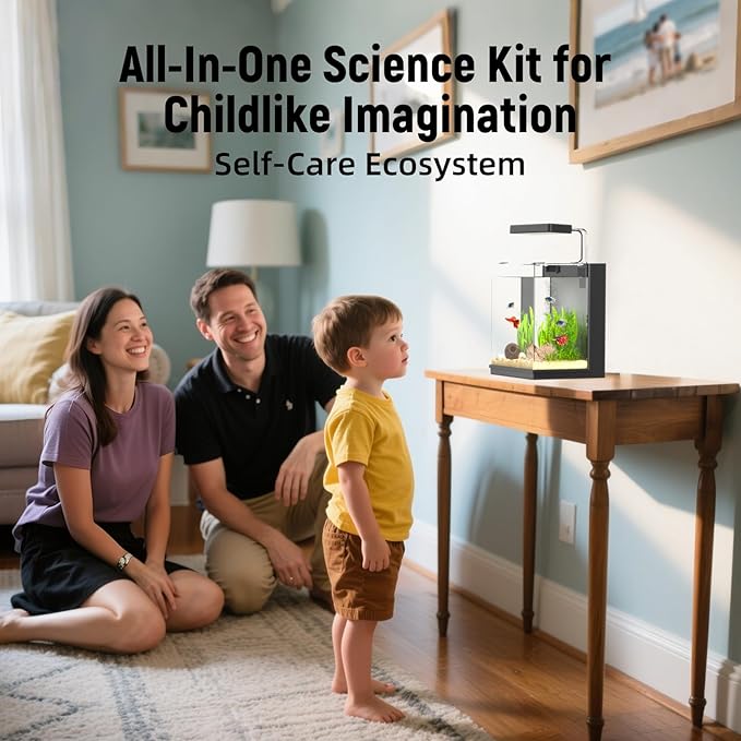 Beta Fish Tank, 2 Gallon Betta Fish Aquariums with Filter & Light, Self Cleaning Fish Tanks for Kids & Starter, Black