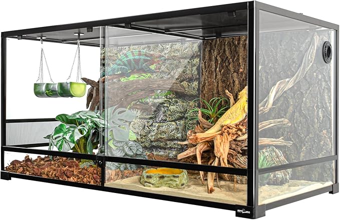 REPTIZOO 120 Gallon Large Reptile Terrarium Tank, 48" x 24" x 24" Front Opening Terrarium Glass Reptile Tank with Screen Ventilation, Supporting Used as 2 Separate Habitats Easy Assembly