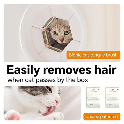 automatic cats self groomer - 360° Surround Skin Friendly cat grooming supplies,Cat Brushes with biomimetic cat tongue brush Include And Smart feeder For Long, or Short Haired [White]