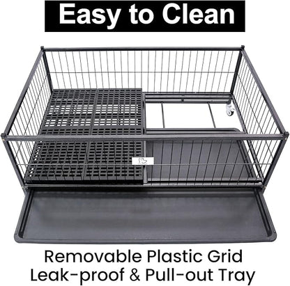 Homey Pet Six Packs 43" Dog Whelping Box for Puppies, Heavy Duty Metal Whelping Box for Small Breed Dogs with Washable Plastic Floor, Removable Tray and Four Lockable Wheels