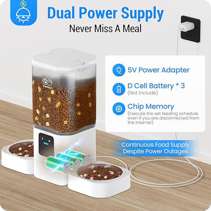 Automatic Cat Feeder 2 Cats with Slow Feed: Dual Automatic Dog Feeder with 5G WiFi, Cat Food Dispenser with APP Control for Multiple Pets, Detachable for Easy Clean,Large Food Storage-29 Cup