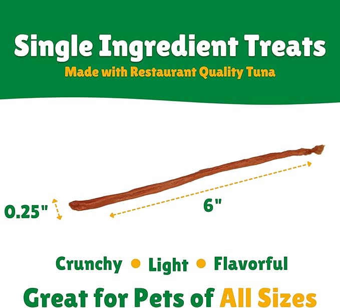 Tuna Jerky Straws Dog Treats – Single Ingredient, All-Natural Dehydrated Fish Jerky Treats – High Protein, Low Fat, Grain Free, High in Omega-3 – Made in USA – 13oz Bag