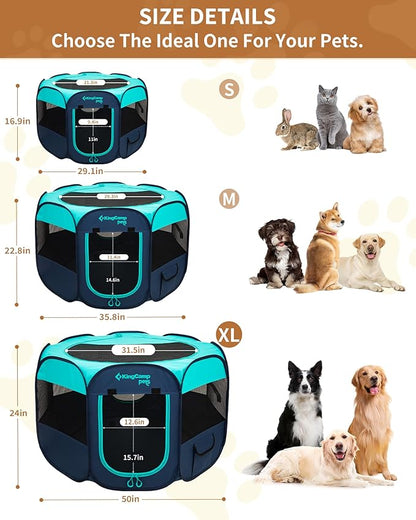 KingCamp Dog Playpen, Portable Foldable Cat Kitten Puppy Tent Crates 29"/36"/50" Pop Up Pet Playpen with Zippered Bottom & Cover for Indoor Outdoor Use (X-Large, Green)