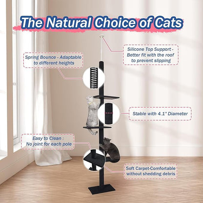 Max & Marlow Cat Tree Floor to Ceiling Cat Tower Height 95-108" Adjustable Kitten Tree Tall Climbing Tree with Carpet Scratching Post and Mat Cat Pole for Indoor Cats,Dark Grey