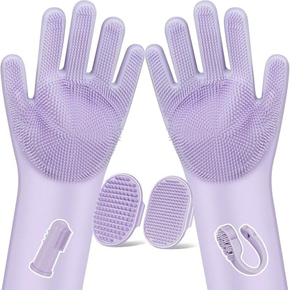 6PCS Pet Grooming Kit for Dogs,Cats and Horses | Dog Washing Gloves | Dog Bath Brush | Dog Bath Gloves | Dog Shampoo Brush | Pet Grooming Gloves | Dog Bath Supplies (Purple)