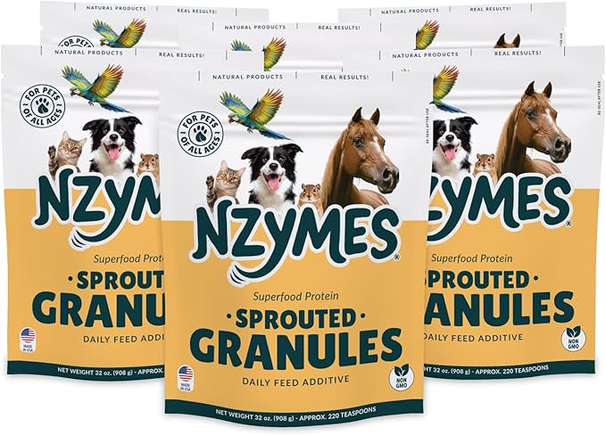 Nzymes® Sprouted Granules 2LBS (6 Pack) for Dogs, Cats, Horses, and Companion Pets. Raw Super-Food Protein and Antioxidant Nutrition. - 220 Servings - Made in The USA