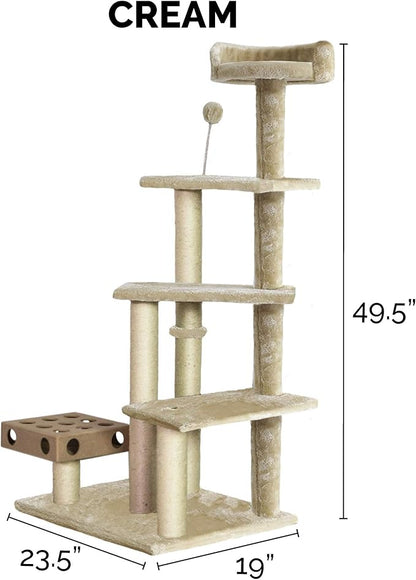 Furhaven 49.5" Tall Cat Tree for Indoor Cats, Ft. Sisal Scratching Posts, Plush Ball Toy, & Busy Box Toy - Tiger Tough Play Stairs Interactive Playground Tower - Cream, One Size