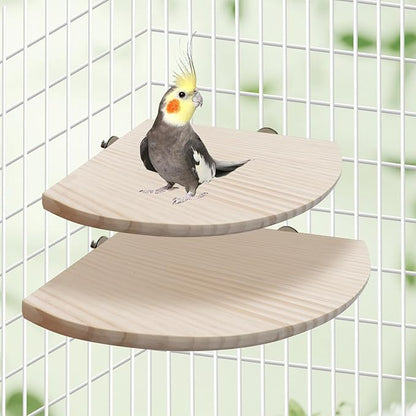 11.8 × 11.8 Inches Large Bird Perch Stand Platform, Natural Wooden Small Animals Cage Accessories, Rectangle Stand Perch Shelf for Parrot Parakeet Cockatiel Rat Hamster Guinea Pig Conure Chinchillas
