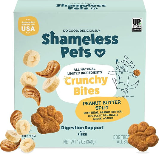 Shameless Pets Crunchy Dog Treats - Peanut Butter Split, 12oz - Healthy Dog Biscuits & Cookies Treats for Medium, and Large Dogs - Made in The USA - Free from Corn & Soy