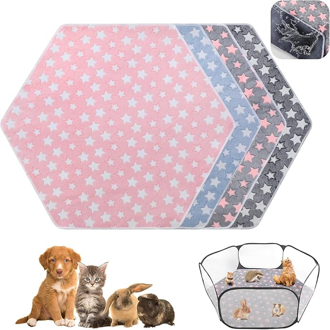 Preboun 4 Pcs 47 in Guinea Pig Playpen Pad Waterproof Hexagon Mat Reusable Dog Playpen Liner for Small Animal Rabbit Cage Tent Pee Pad Washable Yard Fence(Star)