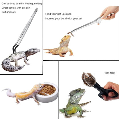 Woyrise 5Pcs Reptile Feeding Kit, 3Pcs Stainless Steel Feeding Tongs, Rubber Tipped Soft Tweezers, Bug Feeder Cricket Clamp, 2Pcs Reptile Food Dish Water Bowl for Reptiles,Gecko,Bearded Dragon, Spider