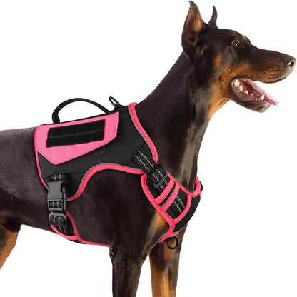 WINGOIN Tactical Dog Harness for Small Dogs, No Pull Harness with Handle Pockets Poop Bag, Reflective Dog Vest, Military Heavy Duty Big Dog Harness for Walking Hiking Training (Black Pink, S)