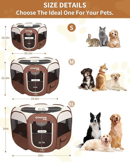 KingCamp Dog Playpen, Portable Foldable Cat Kitten Puppy Tent Crates 29"/36"/50" Pop Up Pet Playpen with Zippered Bottom & Cover for Indoor Outdoor Use (Small, Khaki)