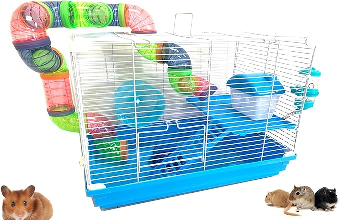 New 2/3/5-Levels Hamster Habitat Rodent Gerbil Mouse Mice Rats Animal Critter Cage (White/Blue)