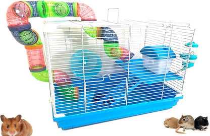 New 2/3/5-Levels Hamster Habitat Rodent Gerbil Mouse Mice Rats Animal Critter Cage (White/Blue)