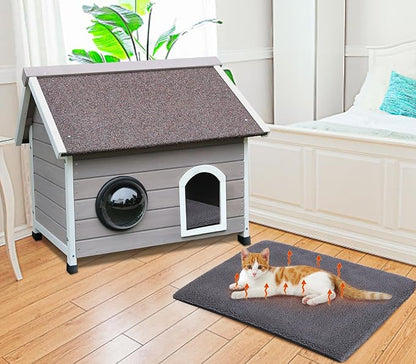 Rockever Outdoor Cat House, Feral Cat House Outdoor Weatherproof with Escape Door and Clear Windows for 2 Cats(with Self Warming Mat)