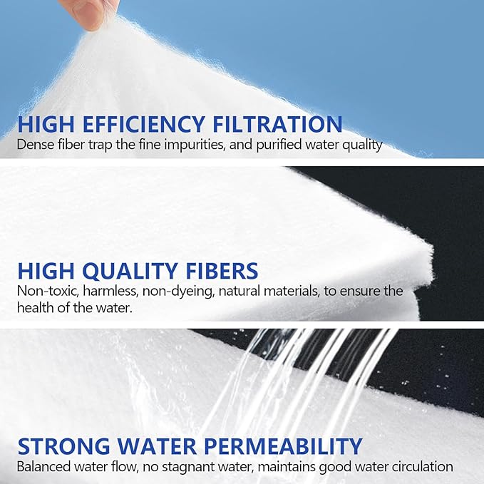 UBeesize Aquarium Filter Media Floss, 6 ft Cut to Fit Pond Filters for Outdoor Ponds and Fish Tank, High Efficiency Aquarium Filter Material, No Dye and Reusable Filter Floss