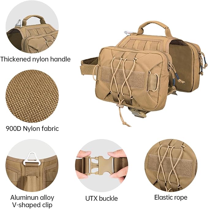 EXCELLENT ELITE SPANKER Dog Pack Hound Dog Saddle Bag Backpack for Travel Camping Hiking Medium & Large Dog with 2 Capacious Side Pockets(COB-L)