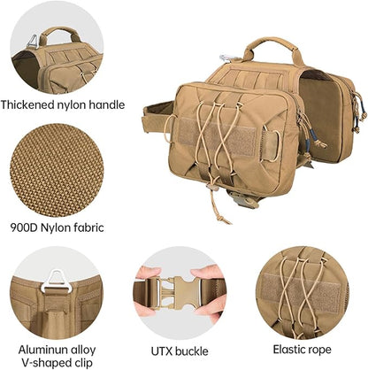 EXCELLENT ELITE SPANKER Dog Pack Hound Dog Saddle Bag Backpack for Travel Camping Hiking Medium & Large Dog with 2 Capacious Side Pockets(COB-L)