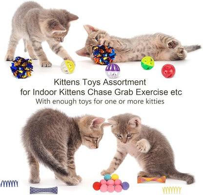 Retro Shaw Cat Toys Kitten Toys, Cat Tunnels Toy for Indoor Cats Kitty, Interactive Cat Tube Tent Feather Wand Teaser Bell Fuzzy Ball Springs Mouse (33 Pcs Large Cat Tunnel Toys Set)