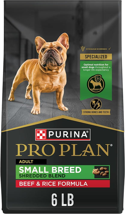 Purina Pro Plan Small Breed Dry Dog Food, Shredded Blend Beef and Rice Formula With Guaranteed Live Probiotics - 6 lb. Bag