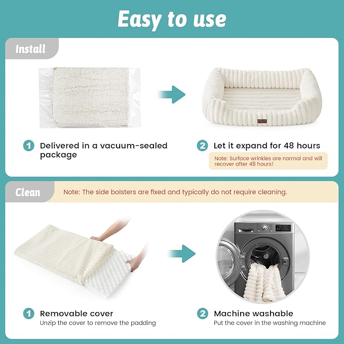 Cute Pet Bed for Small Dogs & Cats - Washable Rectangle Dog Bed with Anti-Slip Bottom, Soft Calming Cat & Puppy Bed for Indoor Pets (30"x23"x7", Cream)