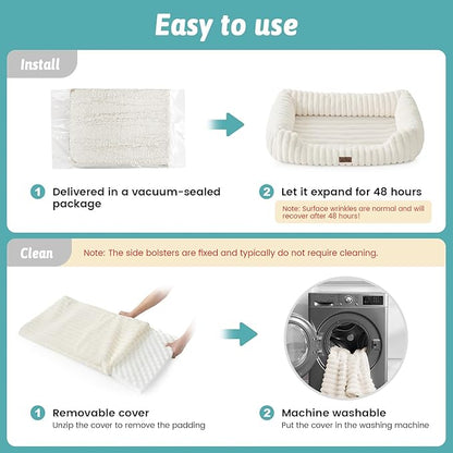 Cute Pet Bed for Small Dogs & Cats - Washable Rectangle Dog Bed with Anti-Slip Bottom, Soft Calming Cat & Puppy Bed for Indoor Pets (30"x23"x7", Cream)