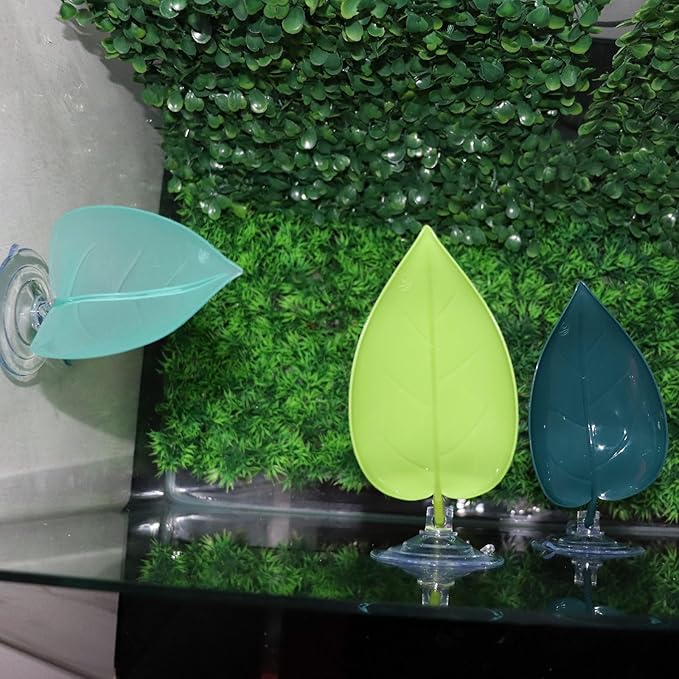 3 Pack Plastic Leaf Decorations with Suction Cups, Frog Habitat Platform, Reptile Decorations for Terrarium, Frog Tank Accessories, Terrarium Decor for Tree Frog, African Dwarf Frog, Frog and Toad