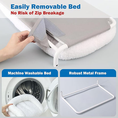 Zakkart Foldable Cat Hammock for Window - Cordless, Embeded Machine Washable Bed, Robust Metal Frame - Cat Window Perch for Large Cats and Kittens (White Bolster Bed, Medium)