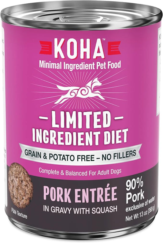 KOHA Limited Ingredient Diet Pork Entrée for Dogs- Sensitive Stomach Canned Dog Food - High Protein, No Fillers Pate Dog Food - 13 oz Pack of 12