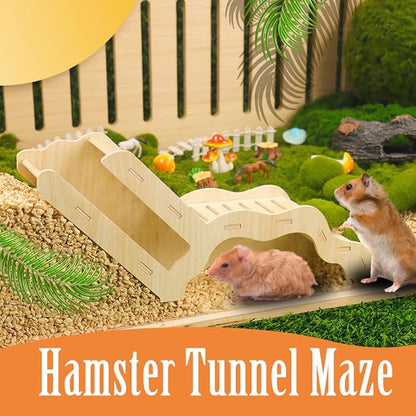 Small Size Hamster Explorer Set - Snap-Together Wooden Burrow with Panoramic Window, Natural Chew-Safe Design & Underground Activity Viewer for Cage Enrichment
