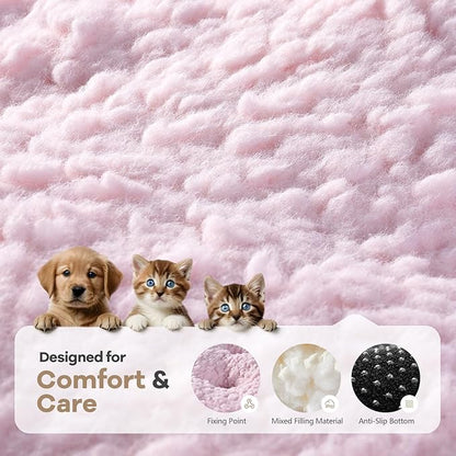 Mora Pets Cat Bed Comfy Puppy Crate Beds Plush Cat Sleeping Mat Washable Pets Mattress Anti-Slip Kitten Bed Soft Kennel Pad for Small Dogs Cats Breeds, 23" x 18", Pink