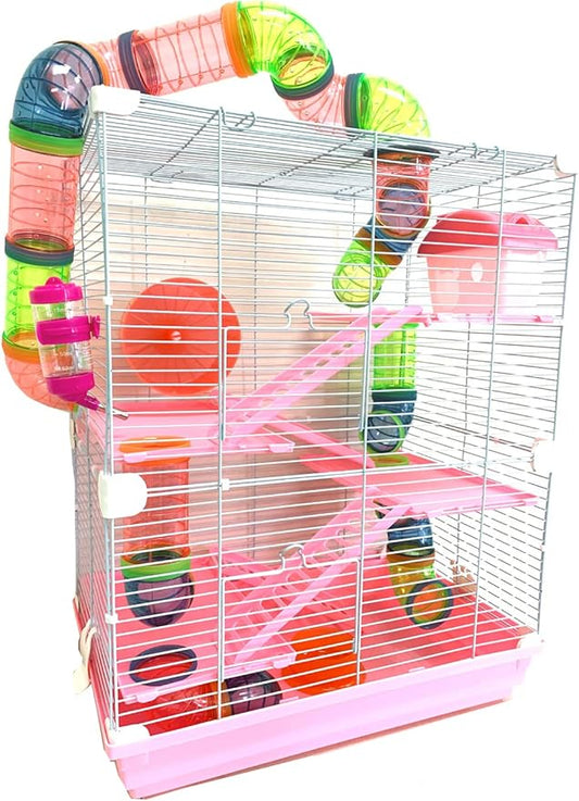 Pink Large Multi-Floors Hamster Mansion Mouse Habitat Gerbil Home Rat House Small Animal Critter Cage