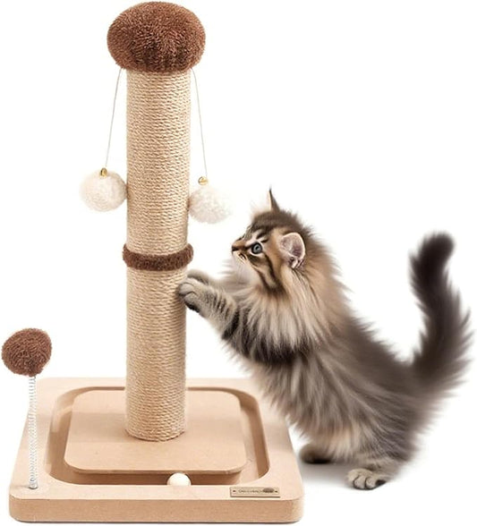 2 in 1 Cat Scratching Post for Indoor Cats, Sisal Cat Scratcher with Plush Perch, Scratch Post with Bed for Indoor Cat and Kittens