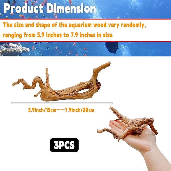 Hamiledyi 5.9-7.9in Aquarium Driftwood 3PCS Reptile Spider Wood Assorted Branches Natural Trunk Driftwood Tree Fish Tank Decoration