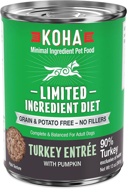 KOHA Limited Ingredient Diet Turkey Entrée for Dogs - Grain Free Wet Dog Food with No Fillers - Sensitive Stomach Canned Dog Food - 13 oz Pack of 12