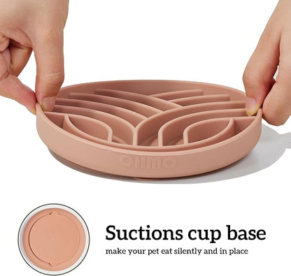 OHMO Slow Feeder Dog& Cat Bowl, Silicone Puppy Cat Food Bowl with Anti-Slip Suction Cup Slow Down Small Dogs Eating, Anti Choking (S-Tree of Life,Coral)