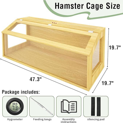48" Large Hamster Cage, Chewproof Gerbil Cages and Habitats, Openable Top Roof Window with Silencing Pad, Wooden Guinea Pig Cage for Small Animals, Dwarf and Syrian Hamster, 48 x 20 x 20 Inches