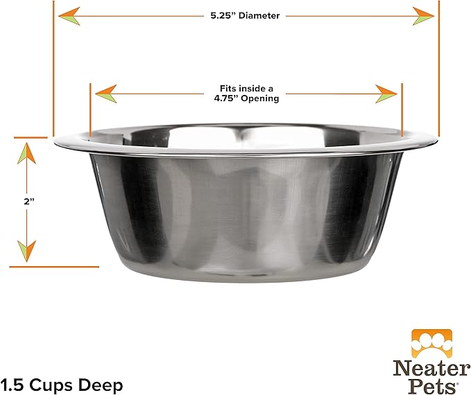 Neater Pet Brands 1.5 Cup (12 oz.) Stainless Steel Dog Bowls, 1 Single Neater Feeder Replacement Bowl (Cat/Small Models), Dog Food Bowl or Water Bowls, Dishwasher Safe Metal Dish for Cats & Small Dogs