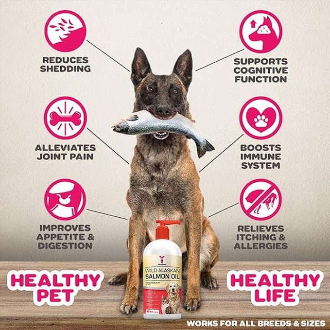 SavvyBeast Wild Alaskan Salmon Oil for Dogs, Cats & Ferrets – Omega-3 Fish Oil Pet Supplement with EPA & DHA – Supports Skin, Coat, Joints, Heart, Brain, Itch Relief & Immune – Unscented – 32 oz