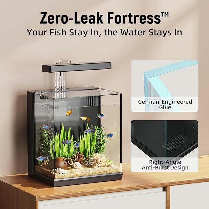 Beta Fish Tank, 2 Gallon Betta Fish Aquariums with Filter & Light, Self Cleaning Fish Tanks for Kids & Starter, Black