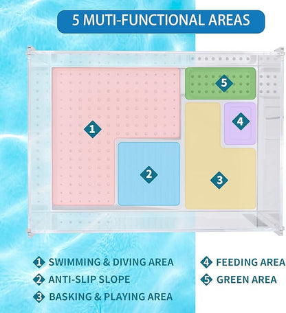 Scratch-Resistant Acrylic Turtle Tank (23×13.5×10 Inch) with Water Filter - Durable Reptile Habitat for Aquatic/Terrestrial Pets, Baby Turtles & Fish | Anti-Scratch Clear Terrarium Aquarium Combo