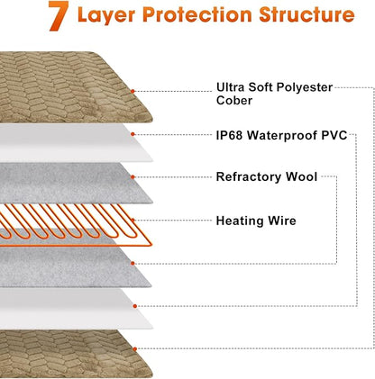 GASUR Heated Dog Bed, Waterproof Electric Dog Cat Heating Pad with Timer, Temperature Adjustable Heated Cat Bed for Winter, Auto Power-Off, Anti-bite Heating Pad for Dogs Cats-35''x24'', Large