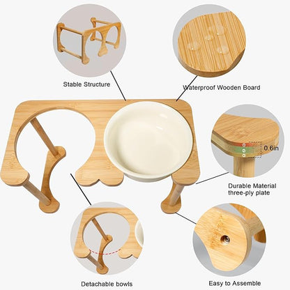 Ceramic Dog Bowls with Non-Skid Stand, Elevated Feeding Bowl for Medium Large Dogs,Raised Food and Water Dish Set, Dog Pet Feeder (11'' Tall-56OZ-Cream White)